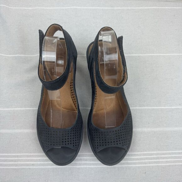 Clark’s Collection Reedly Salene Wedge Sandals Leather Peep Toe Black 8.5 - Picture 6 of 15